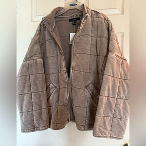NWT Forever 21 Quilted Zip-Up Jacket Tan/Grey Women’s Large
